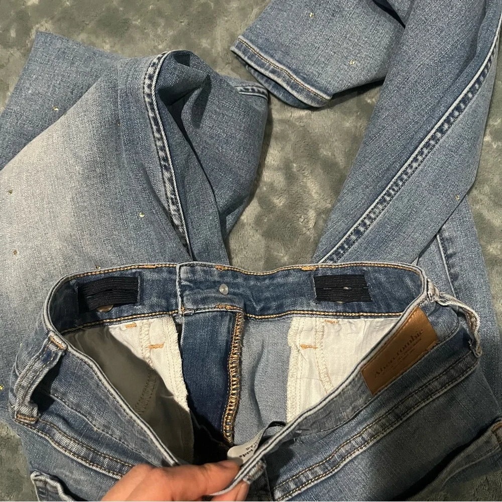 Abercrombie Kids Girls High Rise Wide Leg Rhinestone‎ Jeans Blue 11/12 Short